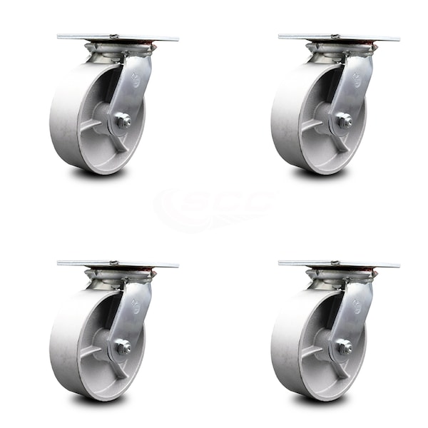 6 Inch Heavy Duty Semi Steel Caster Set with Roller Bearings SCC, 4PK